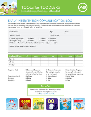 NA Tools for Toddlers Early Intervention Communication Log